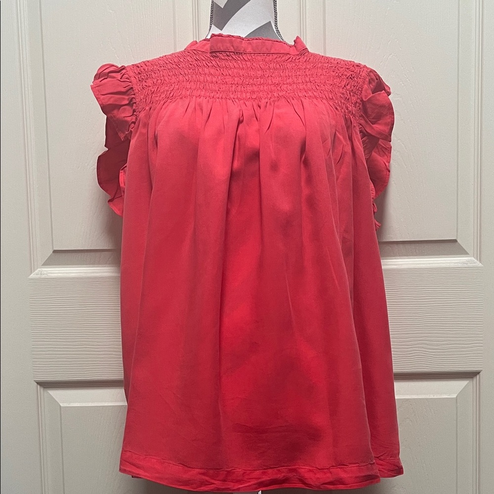 crown & ivy coral Ruffle Blouse